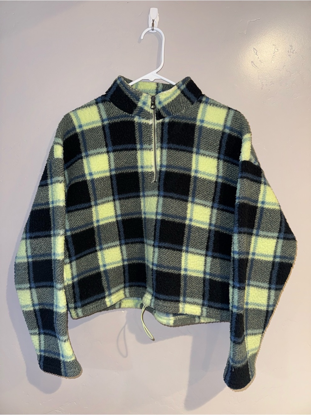 American Eagle Outfitters Lime & Black Plaid Half-Zip Fleece Jacket